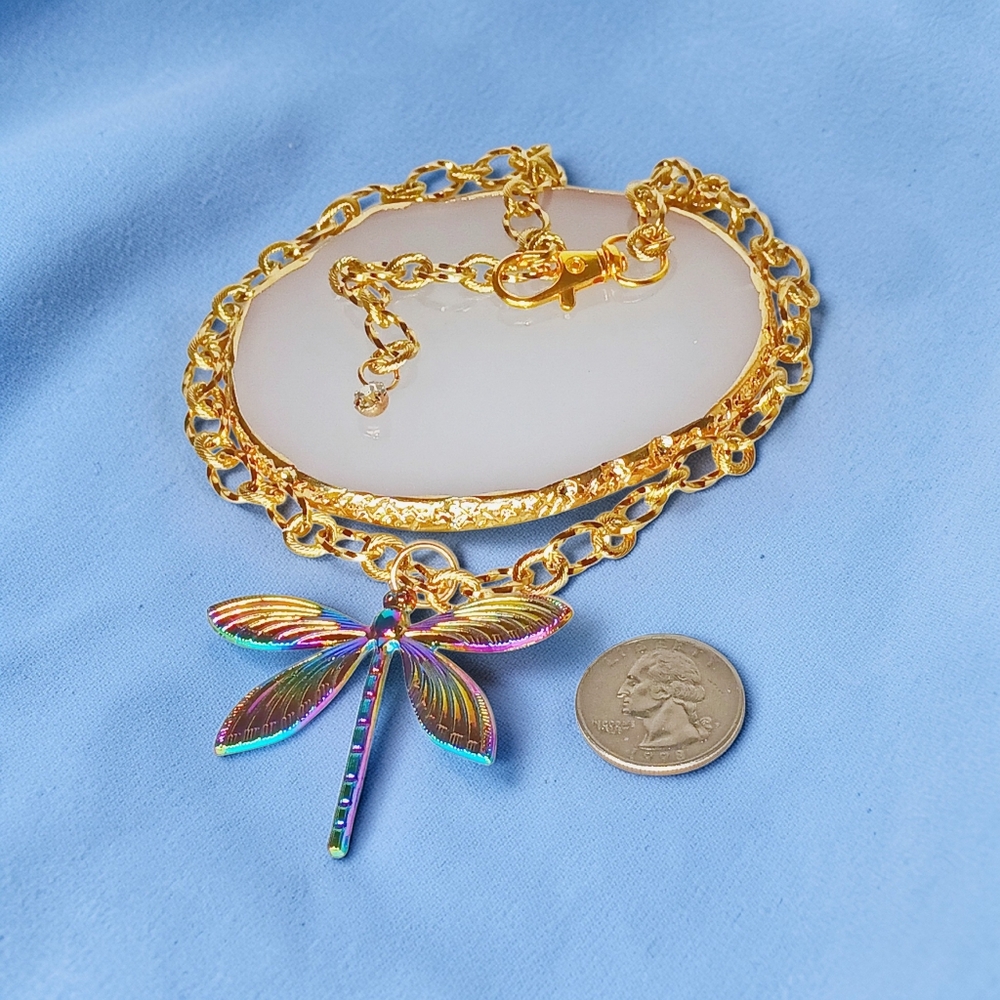 HP🎉 Gold Enchanted Choker Necklace Multicolor Dragonfly Pendant New Age Grunge - Picture 7 of 12